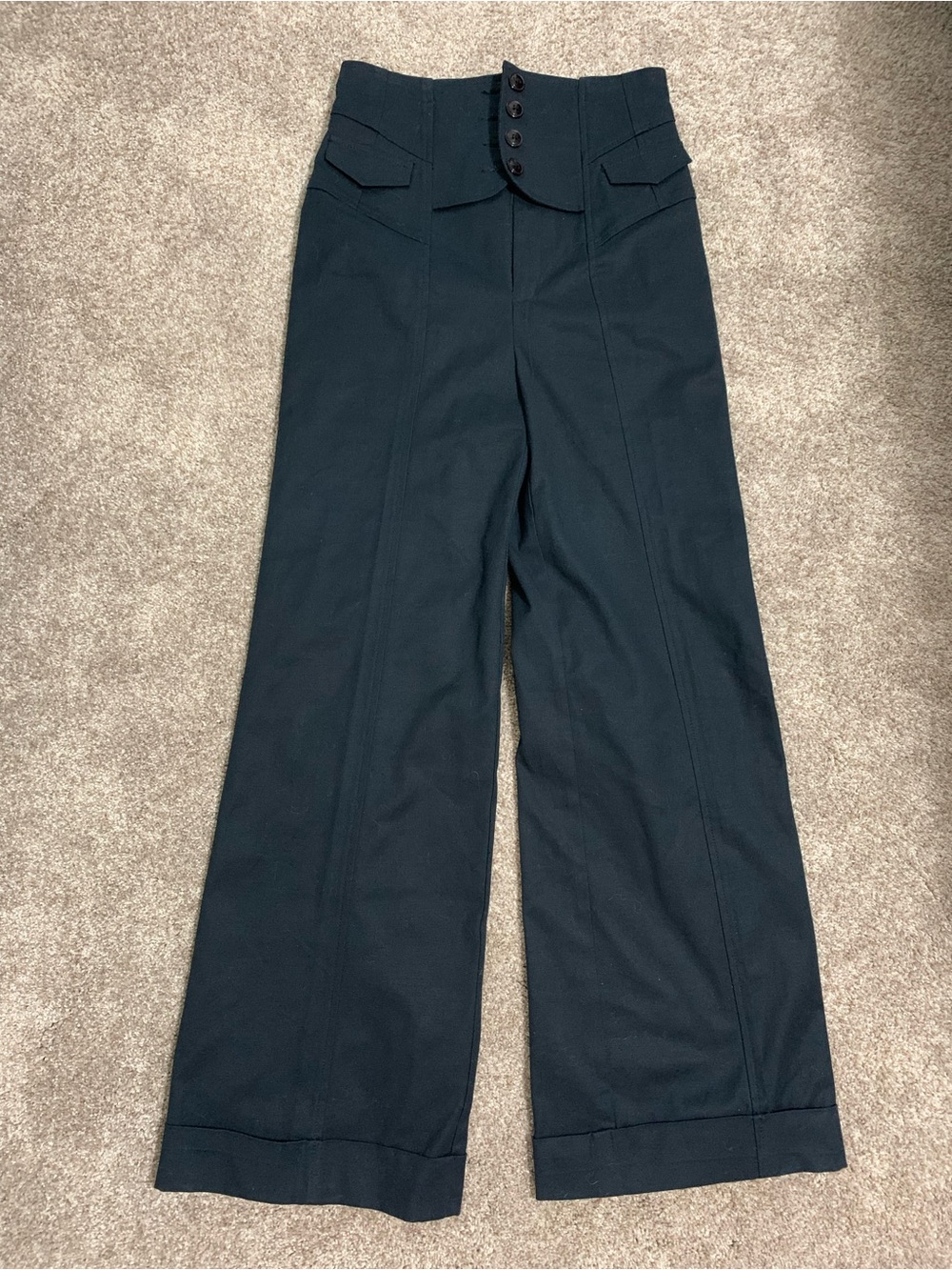 Nanette Lepore Navy Blue High Waist Wide Leg Lace Up Corset Pants Trousers Sz 4